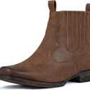 J's.o.l.e Ankle Cowboy Boots for Men Square Toe Western Boot Classic Casual Mens Chelsea Boot Brown (9)