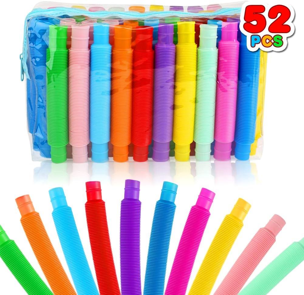 52 Pack Pop Tubes, Sensory Toys Party Favors for Kids 8-12 Fidget Toys for Anxiety Goodie Bag Stuffers Treasure Box Classroom Prizes Gifts for 3 4 5 6 7 8 9 Year Old Boys Girls Toddlers- 10 Colors
