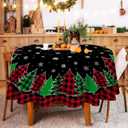 Pinata Round Christmas Tablecloth 60 Inch, Christmas Trees Table Cloth, Black Buffalo Plaid Winter Xmas Tablecloths and Snowflake for Kitchen Dining Decor