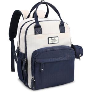 RUVALINO Diaper Bag Backpack-Multifunction Baby Travel Bag with Changing pad, Insulated Bottle Holders & Pacifier Case, Large Capacity, Waterproof, Cream & Blue