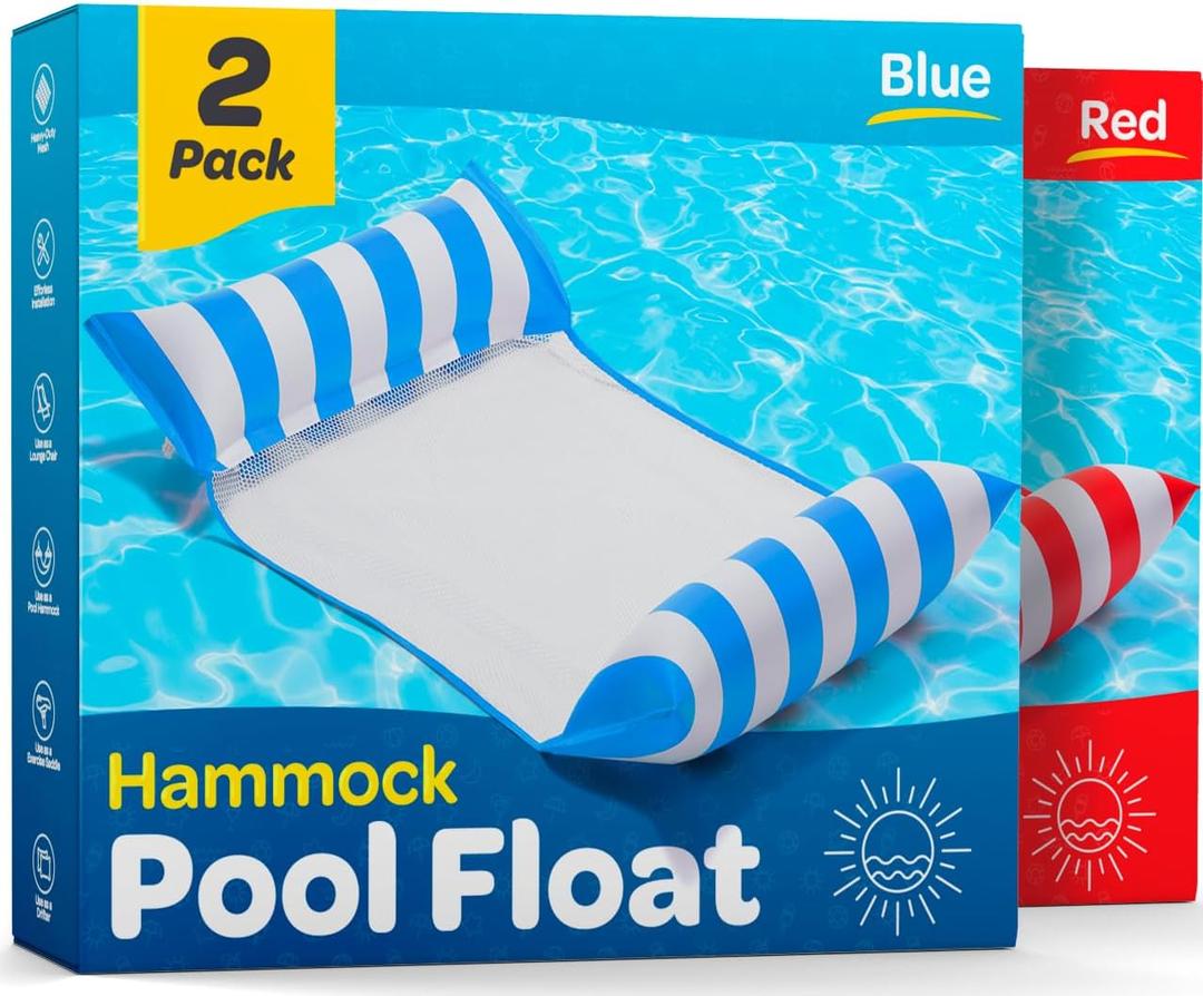Pool Floats for Adults Multi-Purpose Hammock Pool Float: Saddle, Lounge Chair, Hammock, Drifter - Water Hammock for Adults in Swimming Pools - Pool Float Lounger (44" X 26") (1 Red, 1 Blue)