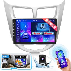 8Core 4+64G Car Stereo for Hyundai Verna Accent 2010-2016 with Wireless Carplay Android Auto, Android 13 9 inch 1280*720 Touch Screen Car Radio with GPS WiFi BT 5.0 DSP FM RDS Radio SWC Backup Camera