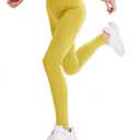 PATPAT Girls Athletic Leggings with Pocket, Buttery-Soft & Ultra-Stretchy Yoga Pants for Running Dance Workout Casual, Skinny-Bottom (Regular), Ginger, US12/L (Yellow)
