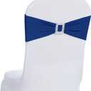 Joccun 60 PCS Spandex Chair Sashes Bows Stretch Chair Cover Band with Buckle Sllder Universal Elastic Chair Ties for Wedding Banquet Party Event Decoration (Navy)