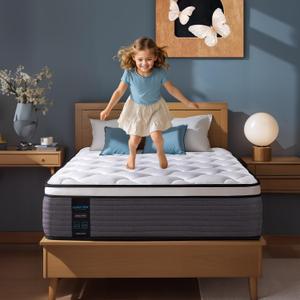 Twin Mattress, 12 Inch Cooling Hybrid Mattress in a Box, Edge Support, Back Pain Relief, Pillowtop Gel-Memory Foam & Individual Pocket Innerspring, Medium Firm, Fiberglass Free, 100-night Trial