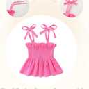 Toddler Girl Summer Clothes Solid Color Sweet Camisole Ruffle 2-Piece Infant Cotton Linen Pants Set (Pink)