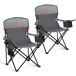 LET'S CAMP Camping Chair 2 Pack Folding Chair with 4-Can Cooler Bag Portable Lawn Chair with Cup Holder,Storage Pocket, Supports 350LBS, Collapsible Chair for Camp, Beach, Picnic (Grey)