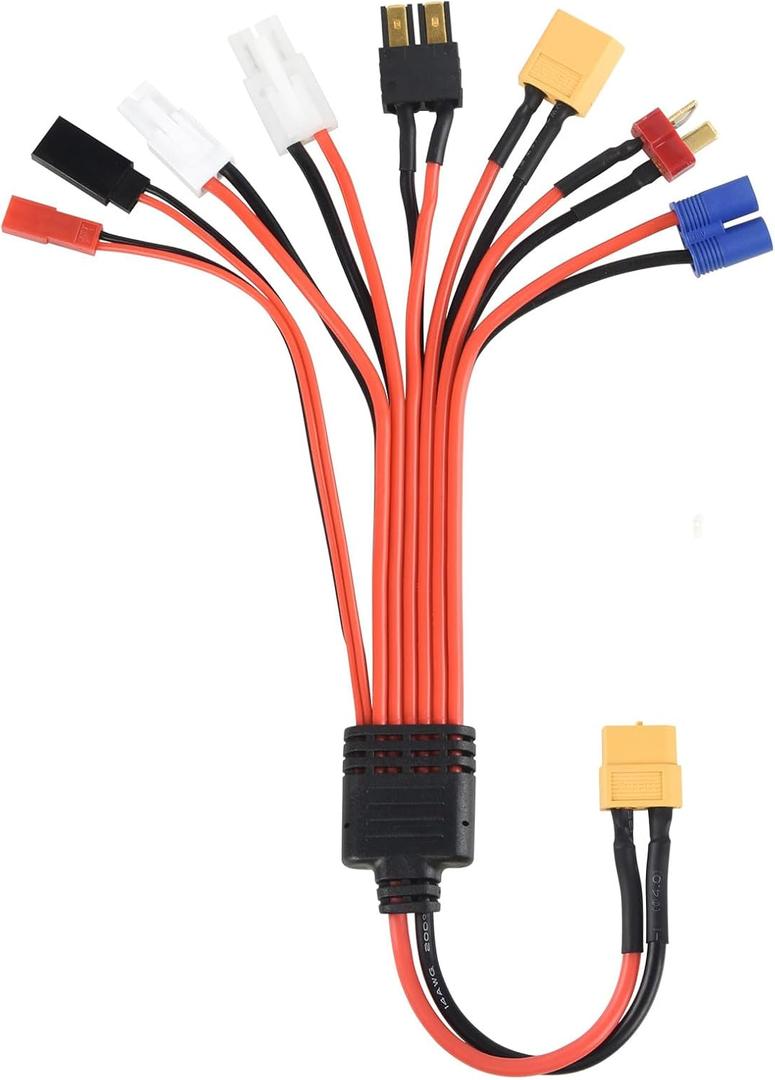 RC Lipo Battery Charger Adapter Connector Splitter Wire 8 in 1  Universal Connector to XT60/ 4.0mm Banana Plug Lead Cable for TRX, T-Plug, Futaba, Tamiya Mini, XT60, EC3, JST,Tamiya (XT60)