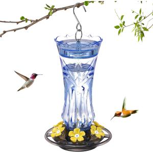Jealoeur Hummingbird Feeder for Outdoors Hanging, 18 OZ Humming Birds Feeders with 6 Bee Guard Feeding Ports & Built-in Ant Moat, Easy to Clean, Durable Outdoor Garden Decor, Blue