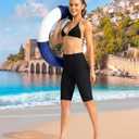 SANTINY Women's 8''/12'' High Waisted Swim Shorts with Pockets UPF50+ Long Board Swimming Shorts for Women with Liner (Black)