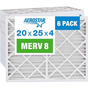 Aerostar 20x25x4 MERV 8 - 6 Count - High Efficiency Pleated HVAC, Furnace & Air Conditioner Filters - Removes Dust, Lint, Mold & Allergy-Causing Pollen