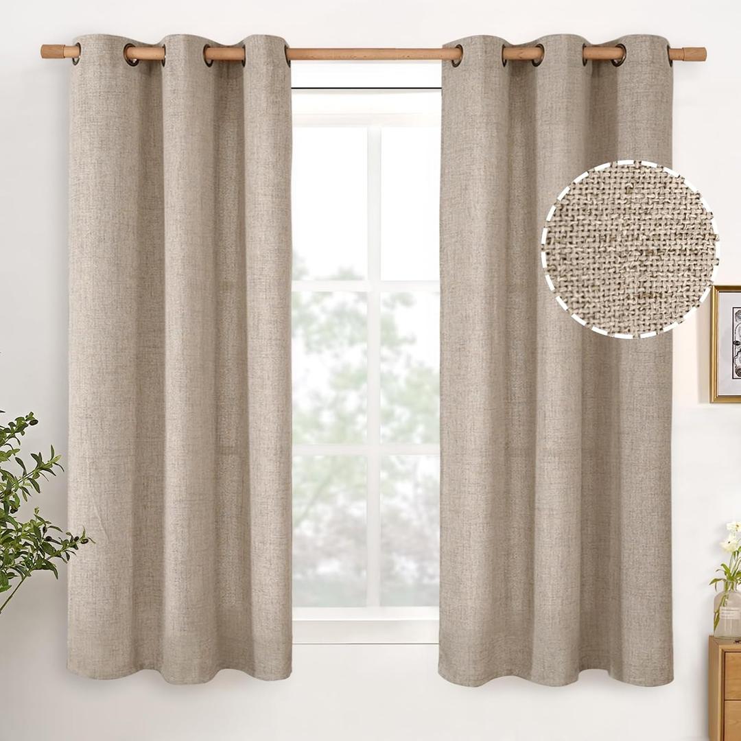 YoungsTex 48 Inch Length Linen Curtains for Short Window, Oatmeal Burlap Light Filtering Drapes with Bronze Grommet Privacy for Living Room Window, 42 x 48 Inch, 2 Panels