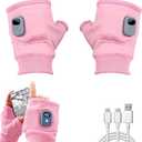Rechargeable Heated Gloves for Women, Portable Heating Gloves with Digital Display, Upgraded Smart Thermostatic Electric Heated Fingerless Glove, Hand Warmer for Outdoor Work, Cycling, Skiing(Pink)