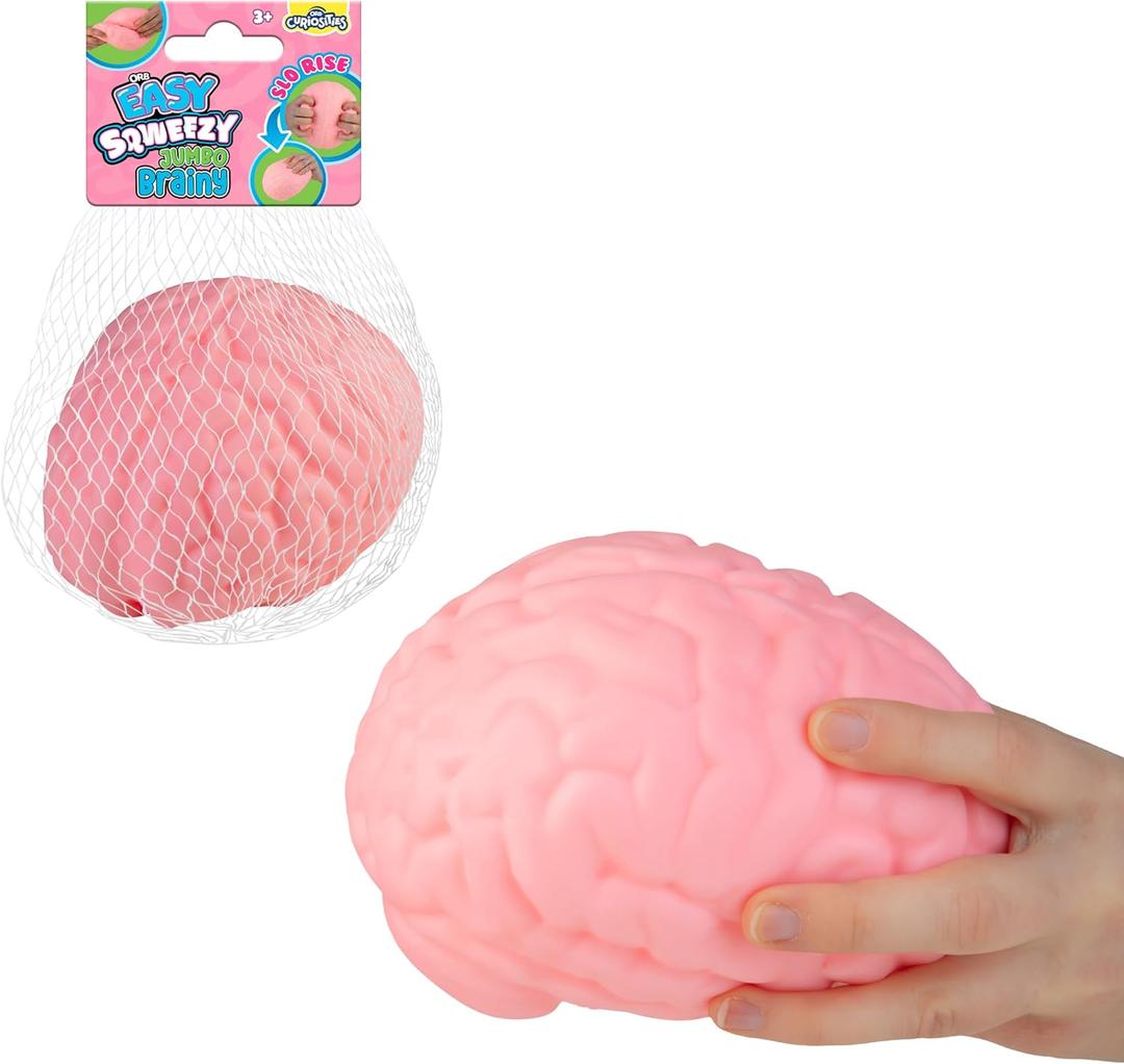 ORB Easy Sqweezy Jumbo Brainy - Squeeze This Big, Fun, Squishy, Slow Rising, Extra Soft Giant Brain for Stress Relief - Original Sensory / Fidget Novelty Toy and Gift for Kids and Adults