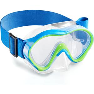 Aegend Kids Swim Goggles Snorkel Diving Mask for Kids Youth 3-15, Knitted Fabric Strap, Anti-Fog 180 Clear View (1 Pack-blue White)