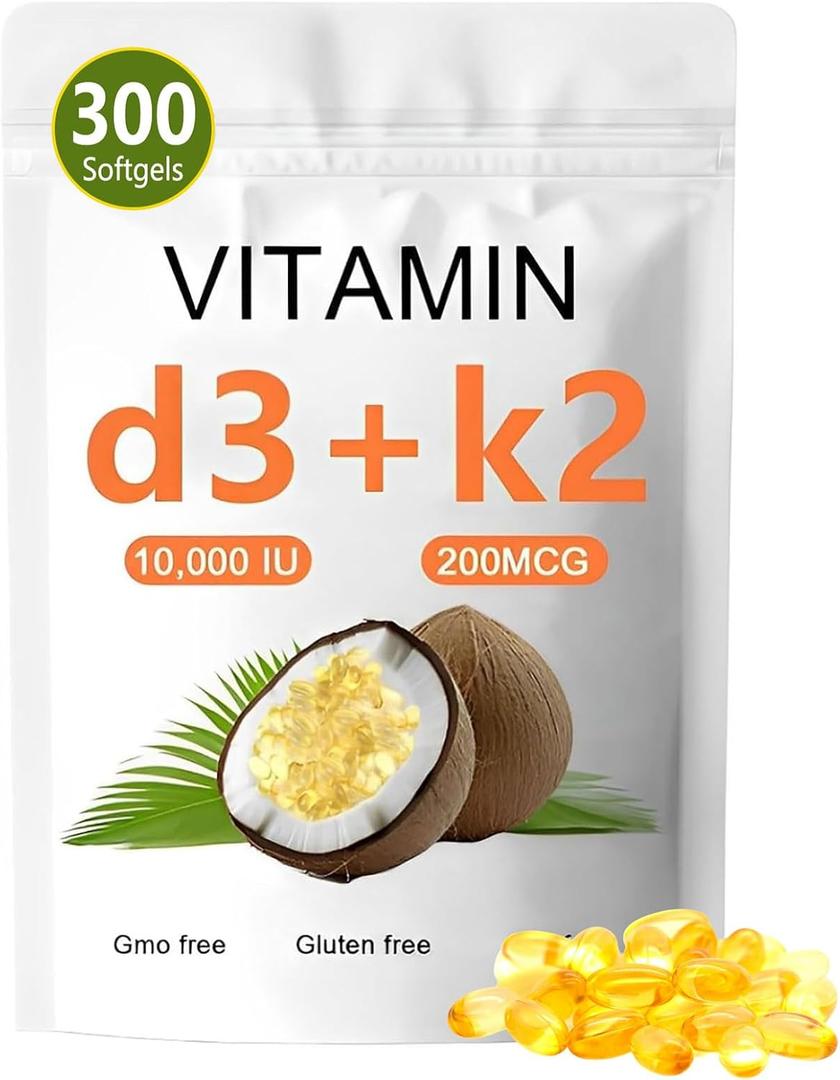 Vitamin D3 K2 10000 IU, 2-in-1 Vitamin D3 K2 Supplement Softgel, 10000 IU VIT D3 + 200 MCG Vitamin K2, Replenish Vitamin D3 K2 Coconut Oil Softgels, Vitamin D3 K2 Supplement Softgel, Best by 07/2026