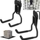 2 Pack Shed Accessories Multi Purpose Shed Hooks Metal Power Tool Holder for Large or Small Tools or Shovels, Black (Short Straight)