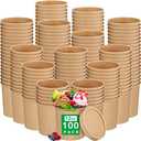 100 Pack 12 oz Paper Ice Cream Cups Disposable Dessert Bowls with Vented Lids Hot Soup Bowls Kraft Paper Food Containers for Cold and Hot Foods Sundae Yogurt Soup Birthday Party(Brown)