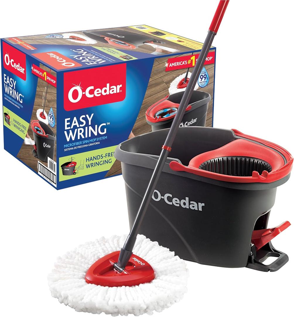 O-Cedar EasyWring Microfiber Spin Mop, Floor Cleaning System, Red, Gray, Standard