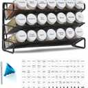 SpaceAid Spice Rack Organizer with 21 Spice Jars, 386 Spice Labels, Chalk Marker and Funnel Set for Cabinet, Countertop, Pantry, Cupboard or Door & Wall Mount - 21 Jars, 13.4" W 9" H, White