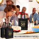 Supervitae 24 Cheers to 50 Years Gift Party Bags Medium Black and Gold Party Decoration Supplies Reusable Non Woven Totes for Birthday Anniversary Wedding Favor(9.8" x 7.9" x 3.9")