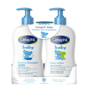 Cetaphil Baby Wash & Shampoo Plus Body Lotion, Healthy Skin Essentials, Head to Toe Hydration for up to 24 Hours, for Delicate, Sensitive Skin, 2Pack,White