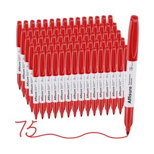 Red Permanent Markers Bulk, 75 Count, Quick Drying and Fade Resistant, Fine Point Marker works on Paper, Plastic, Metal, Wood, Perfect for Classroom, Home, Office