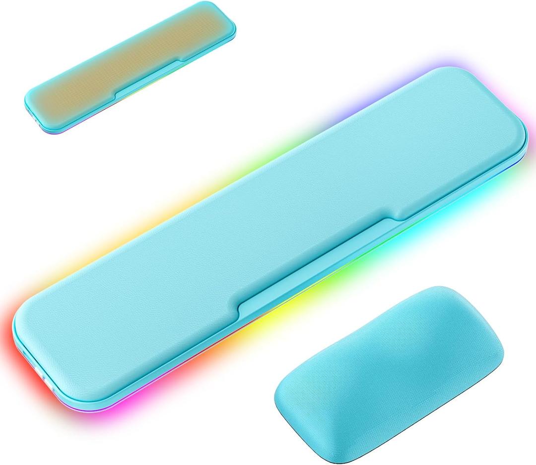 2-in-1 Heated Wrist Rest Set, Ergonomic Memory Wrist Pad with RGB Lights and Non-Slip Base, Keyboard Mouse Wrist Rest for Computer Laptop Office Work and PC Gaming (Blue)