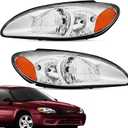 For 2000 2001 2002 2003 2004 2005 2006 2007 Ford Taurus Headlight Assembly Replacement for 00-07 Taurus Head Lights Driver and Passenger Side, Chrome Housing Amber Reflector