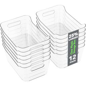 Tiawudi 12 Pack Plastic Storage Bins, Multi-Use Organizer Bins, Pantry Organizer, Clear Storage Containers for Home, Kitchen, Office, Cabinet, Shelf and Fridge Organization, 10.5" X 7.2" X 4.5"