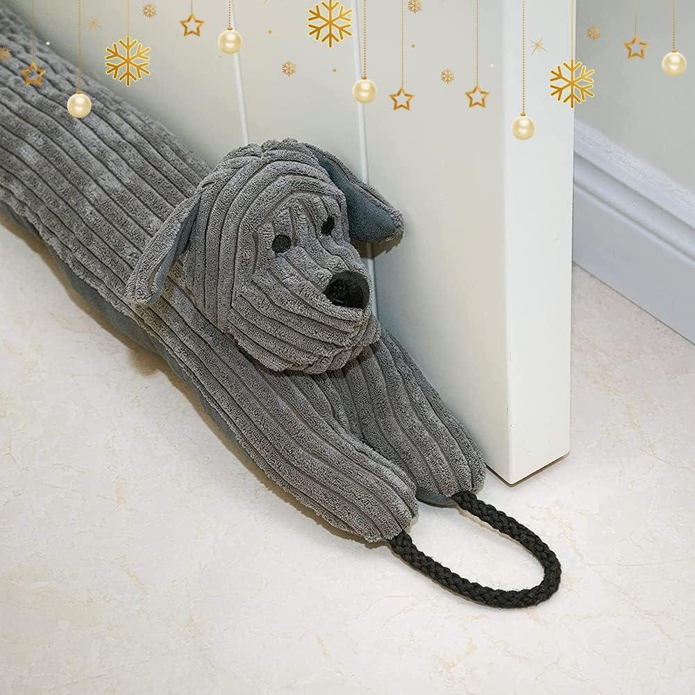 Marwood Under Door Draft Stopper Decorative Wind Stopper 36 inch for Door & Window, Weighted Animal Air Draft Stopper Snake Noise Blocker for Bottom of Door with Hanging Loops - Grey Dog