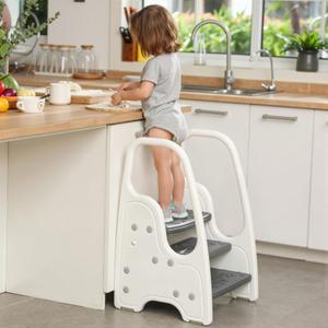 3 Step Stool with Handle for Toddler and Kids, Adjustable 3 Step Stool for Kids with Handles and Safety Non-Slip Pads,Standing Tower for Bathroom Sink, Potty Training(Gray)