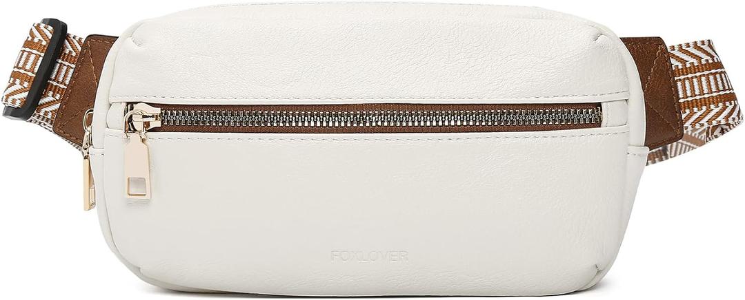 FOXLOVER Small Leather Fanny Packs for Women Waterproof Belt Bag Crossbody Sling Chest Bag Designer Mini Travel Purse (White)