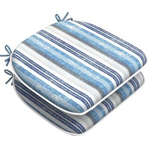 LVTXIII Outdoor Seat Cushions Patio Chair Pads with Ties, All Weather Chair Cushions for Home Office and Patio Garden Furniture Decoration D16xW17, Set of 2, Stripe Layered Blue