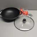 12 Inch Pre-Seasoned Cast Iron Skillet - Wok Round Bottomed Frying Pan with Assist Handles,Tempered Glass Lid, Cast Iron Scrubber,Silicone Oven Mitts for Stovetop,home baking  (Glass Lid)