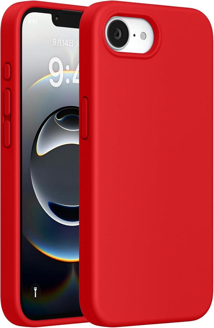 Miracase Compatible with iPhone 16e Case, [Soft Anti-Scratch Microfiber Lining], Liquid Silicone Case Gel Rubber Shockproof Drop Protection Phone Case for iPhone 16e, Red
