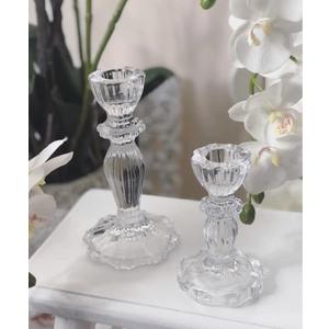 2pcs Vintage Clear Glass Tall Candle Holders Candlestick Holders Pillar Holders (Clear)