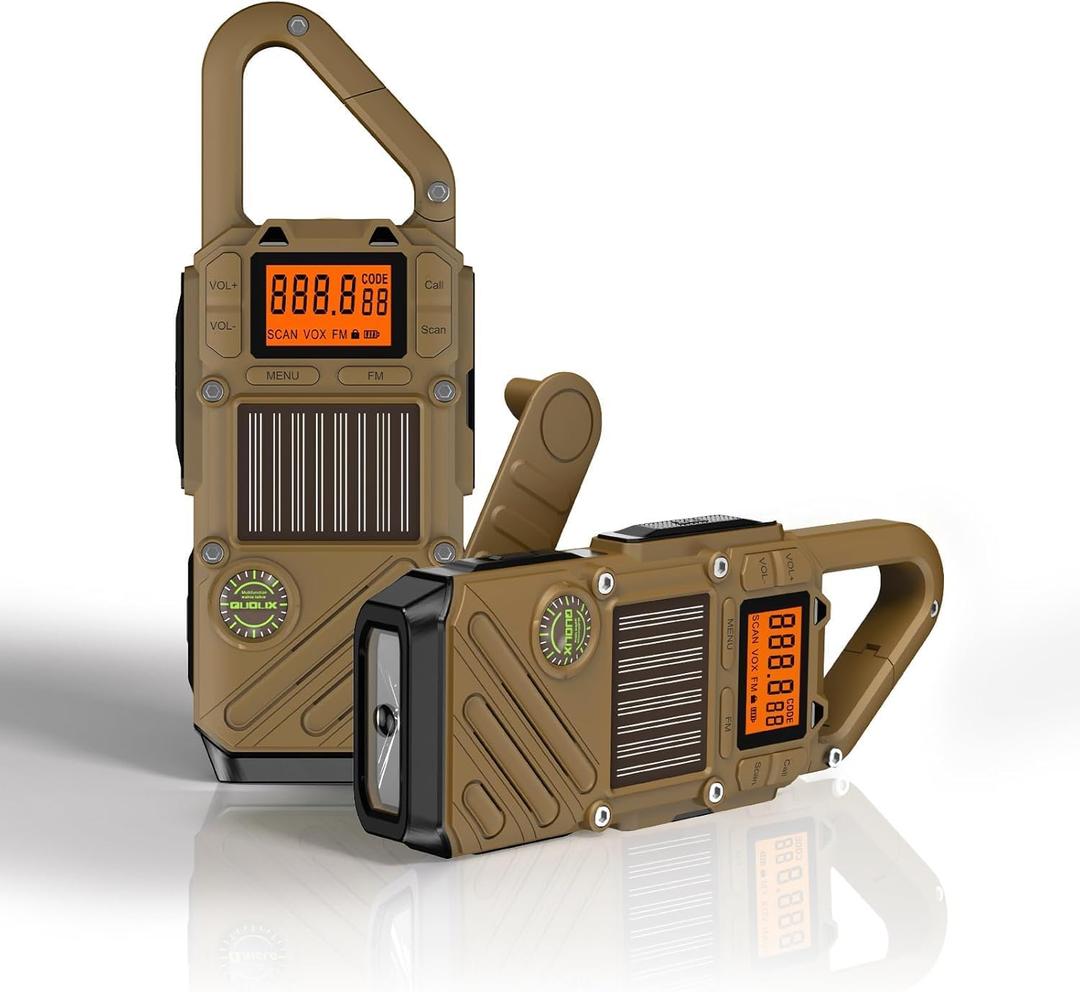 Walkie Talkies for Adults Rechargeable, FM/NOAA Emergency Radios with Weather Alerts, LED Flashlight & SOS Alarm, Solar Powered Hand Crank 2 Way Radios Walkie Talkie Hand Crank Long Range (Coffee)