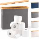 LONBET Toilet Paper Storage for 12 Rolls, Stackable & Foldable - The Ultimate Bathroom Organizer - Waterproof Basket with Bamboo Lid - Elegant Toilet Paper Storage Holder, Gray