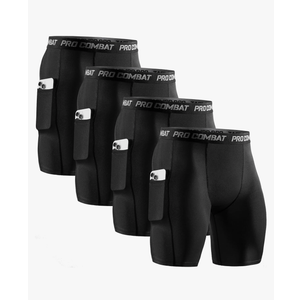 Niksa 2/4 Pack Compression Shorts Men with Pocket, Spandex Running Shorts Sport Athletic Workout Performance Underwear, size L