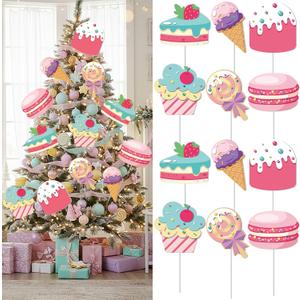 12 Pcs Large Pastel Candy Christmas Tree Decorations Picks Colorful Christmas Cake Ice Cream Picks Macarons Ornaments Gumdrop Decorations for Xmas Vase Wreath Garland Decoration Supplies
