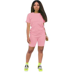 Nimsruc Two Piece Outfits For Women Summer Short Sleeve Track Suits Casual Jogger Sets For Women 2 Piece Sweatsuits Pink XXL