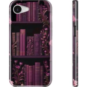 DEENAKIN for iPhone 16e Case Cute,Aesthetic Amethyst Ripple Bookshelf Floral Accents,Compatible with Magsafe,Trendy Wildflower Unique Retro Western Slim Silicone Phone Cover for Women Girls