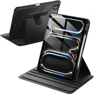 JETech Rotating Case ONLY for iPad Pro 13-Inch M5/M4 (2025/2024) with Pencil Holder, 360 Degree Rotation Protective Stand Cover Clear Back (Black)