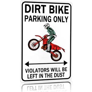 Dirt Bike Accessories Boys Motorcross Gifts Funny Dirty Bike Parking Only Vintage Tin Sign for Man Cave Boy's Room Garage Wall Decor 8x12 Inch (3064) (Black)