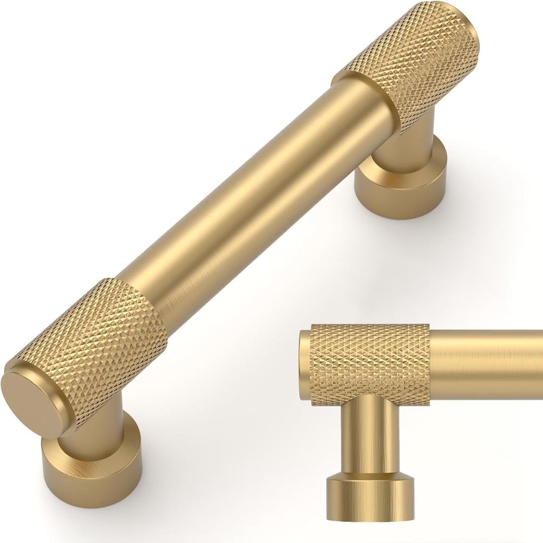 Amerdeco 10 Pack Champagne Bronze Knurled Cabinet Pulls 3 Inch(76mm) Hole Center Kitchen Cabinet Handles Drawer Pulls Cabinet Hardware ZH034 (3"/76MM Hole Center)
