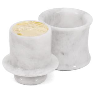 Marble Butter Keeper With Lid 4 Inch White Handmade Stone Butter Dish for Gifts & Kitchen Counter Decor - French Butter Crock With Water and Butter Container - Spreadable Butter Holder