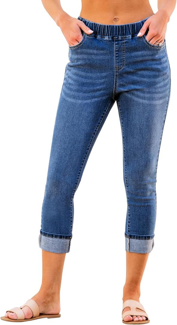 GRAPENT Pull On Jeans for Women High Waisted Skinny Capri Pants Trendy Stretch Denim Cropped Jeans Crop Jeggings Capris (XX-Large, Darkness Blue)