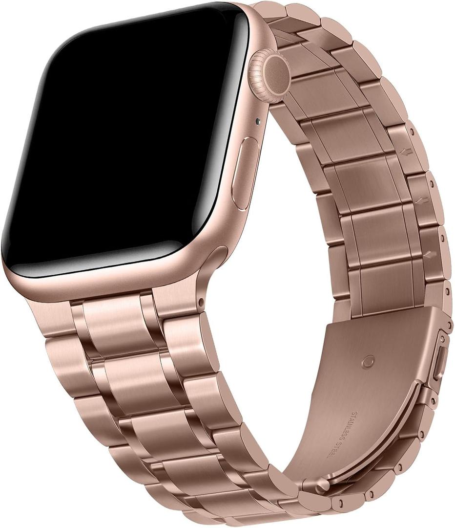 HITZEE Metal Bands Compatible with Apple Watch Band 42mm 41mm 40mm 38mm, Stainless Steel Replacement Men/Women Band Strap Compatible for iWatch SE3 2 1 Series 11 10 9 8 7 6 5 4-1, Rose Gold