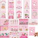 Nuanchu 80 Pcs Pink Christmas Postcards Bulk 4 x 6 Inch Cute Merry Christmas Greeting Cards Funny Blank Xmas Cards for Friends Relatives Holiday Party, 20 Designs